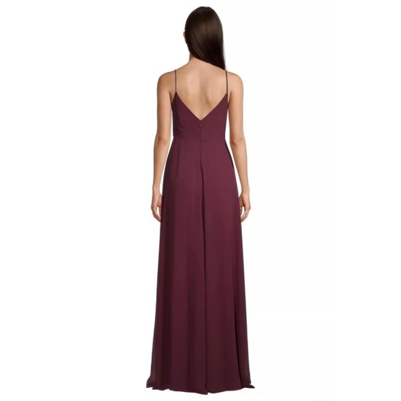 NWT Bill Levkoff Ryan Wine Chiffon V-Back A-Line Maxi Dress Gown 4 - Picture 2 of 10
